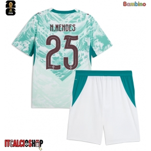 Portogallo Nuno Mendes #25 Seconda Maglia Bambino Mondiali 2026 Manica Corta (+ Pantaloni corti)